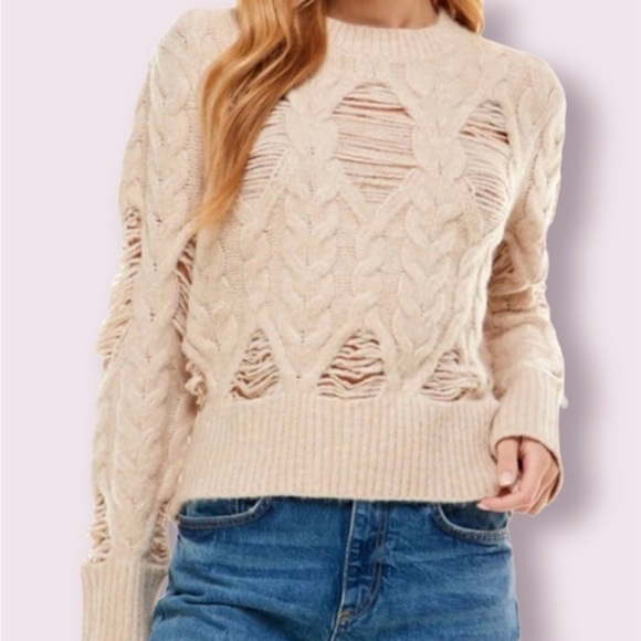 Saint Geraldine Baker Crew Oatmeal Peekaboo Sweater - Picture 1 of 7